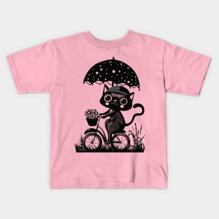 Cute Cottagecore Aesthetic Cat Bicycle Cat Mom Kids T-Shirt